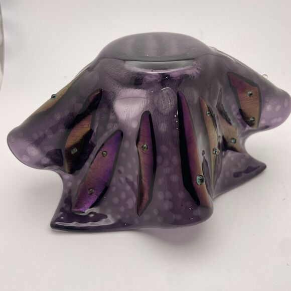 Art Glass Iridescent Dichroic Purple Folded HANDKERCHIEF Vase Bowl Studio Beaded - Picture 11 of 12